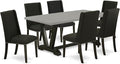 East West Furniture V697FL624-7 7 Piece Modern Dining Table Set Consist of a Rectangle Wooden Table with V-Legs and 6 Black Linen Fabric Parson Dining Chairs, 40x72 Inch, Multi-Color