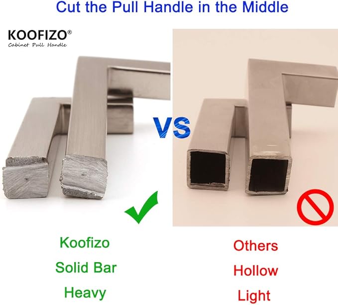 KOOFIZO Solid Square Bar Cabinet Handle - Chrome Furniture Pull, 3 Inch/76mm Screwhole Distance, 10-Pack for Kitchen Cupboard Door, Bedroom Dresser Drawer, Bathroom Wardrobe Hardware