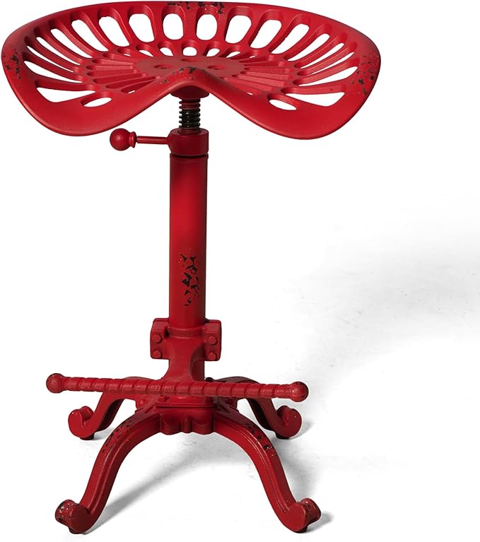 LOKKHAN Rustic Industrial Bar Stool - Cast Iron Tractor Seat - Adjustable Counter Height Swivel Breakfast Bar - Farmhouse Metal - 19.7-26.8 Inch Seat Height