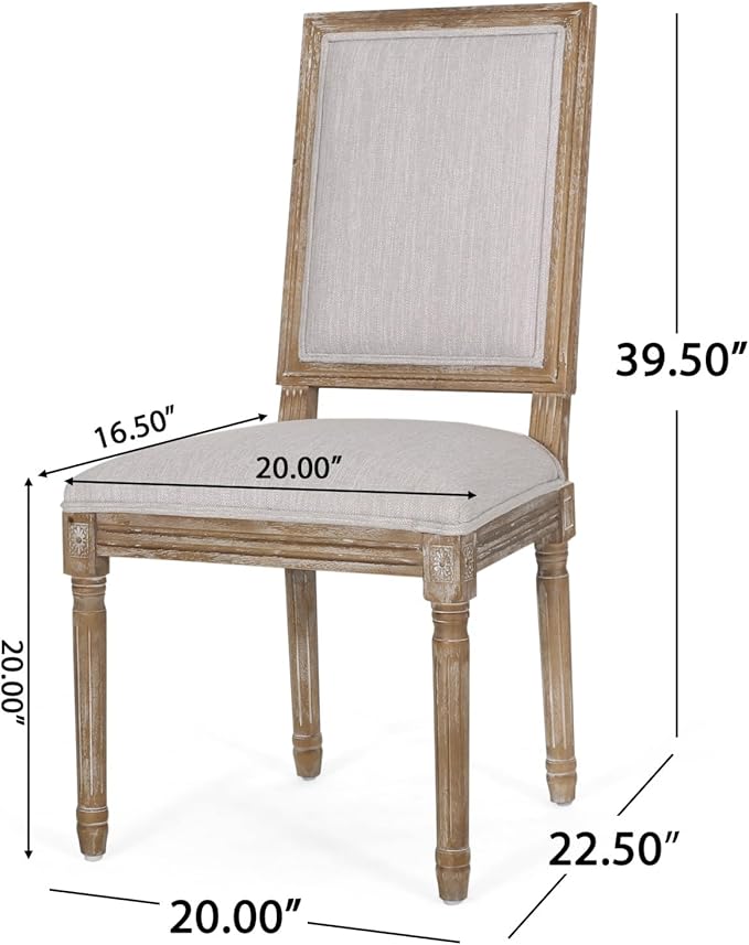 Merax Upholstered Solid Wood Dining Chairs Set of 2, French Country Style Accent Side Seating Furniture for Kitchen, Living Room, Cushioned Back, Light Grey