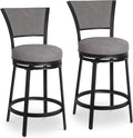 Bar Stools Set of 2, 25 Inch Metal Counter Height Bar Chairs, Modern Faux Leather 360° Round Swivel Barstools with Back, Counter Stools for Kitchen Island, Pub, Grey