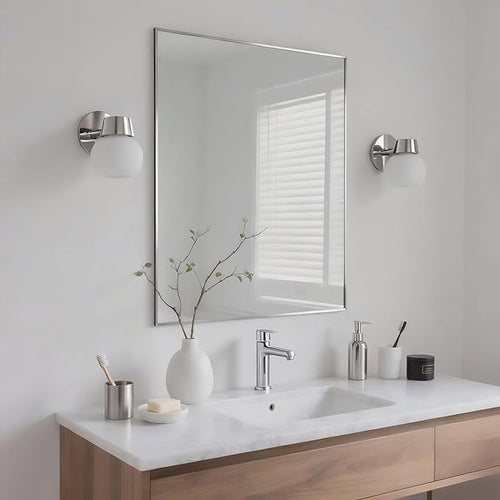 24x30 Inch Nickel Bathroom Mirror for Wall, Aluminum Frame Rectangle Rectangular Vanity Mirror, Modern Large for Bedroom, Living Room, Horizontal or Vertical