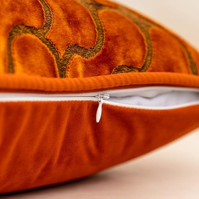 Yangest Orange Square Throw Pillow Cover Wavy Velvet Cushion Cover Modern Zippered Pillowcase for Sofa Couch Bedroom Living Room Chair, 18 x 18 Inch
