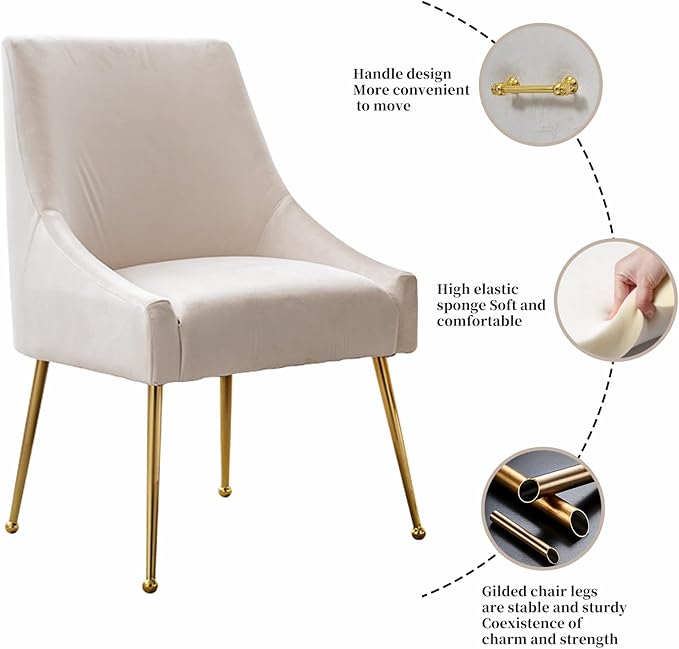 Modern Velvet Dining Chairs Set of 6, Contemporary Upholstered Furniture Collection with Polished Gold Metal Legs, Elegant Accent Chairs for Kitchen Living Room(White)