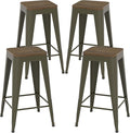 24 inch Backless Bar Stools Set of 4, Indoor Metal Bar Stools with Wood Seat, Industrial Counter Height Barstools for Kitchen Island, Rusty
