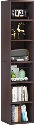 LITTLE TREE 70.9 Inch Tall Narrow Bookcase, Corner Bookshelf 6 Tier Cube Display Shelf Storage Organizer for Small Space, Brown