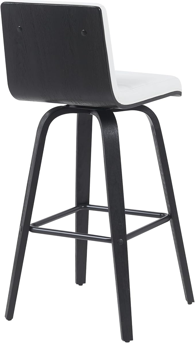 Vienna Modern Swivel Bar Height Stool with Snow White Faux Leather Seat and Black Brushed Wood Frame Set of 4