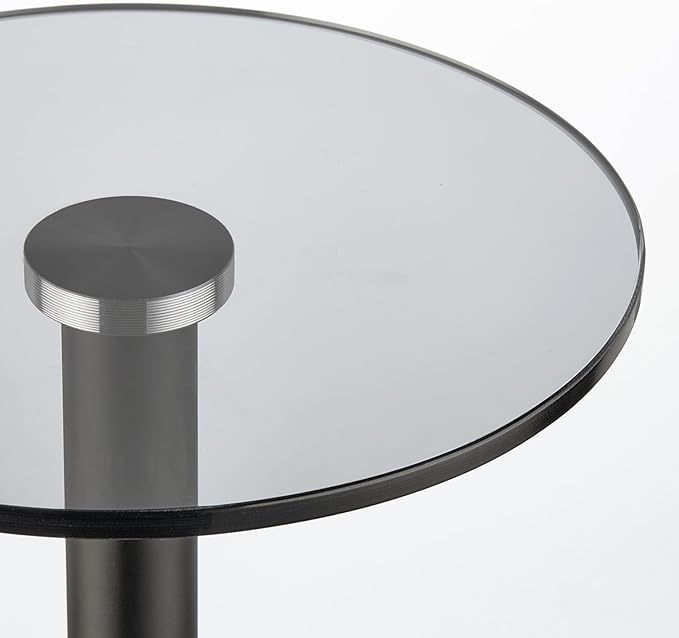 mDesign Glass Top Side/End Drink Table - Tall Modern Round Accent Metal Nightstand Furniture for Living Room, Dorm, Home Office, and Bedroom - 9" Round - Dark Smoke Gray/Black