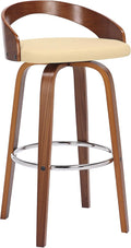 Armen Living Sonia 30" Bar Height Swivel Cream Faux Leather and Walnut Wood Bar Stool