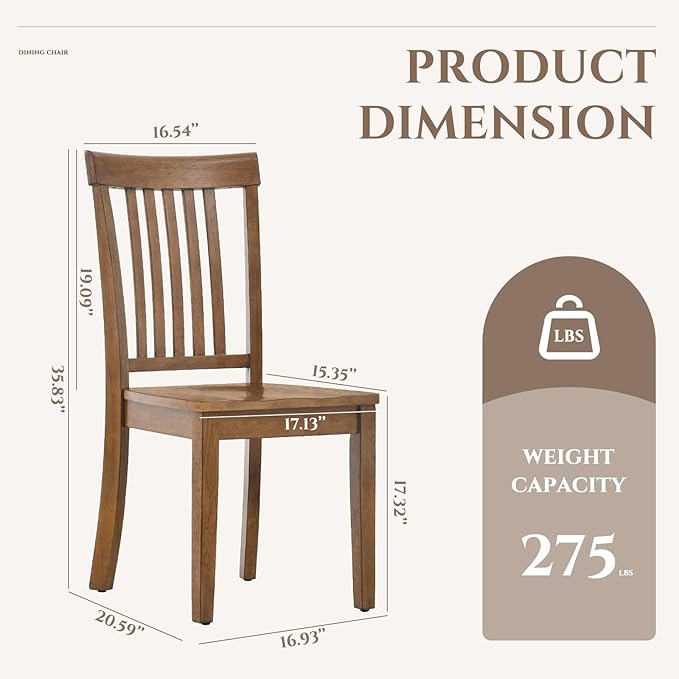 COLAMY Farmhouse Dining Chairs Set of 2, Light Brown Wooden Dining Room Chairs, Windsor Spindle High Back Side Chairs, Armless Rubberwood Kitchen Table Chairs