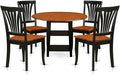 East West Furniture SUAV5-BCH-W 5 Piece Dining Room Furniture Set Includes a Round Dining Table with Dropleaf & Shelves and 4 Wood Seat Chairs, 42x42 Inch, Black & Cherry