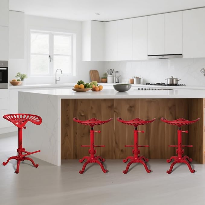 Industrial Tractor Seat Bar Stools Rustic Swivel Metal Saddle Seat Kitchen Counter Island Stool Vintage Dining Chair Farmhouse Coffee Stool Retro Office Guest Seating 19.7-26.8inch Height Adjustable