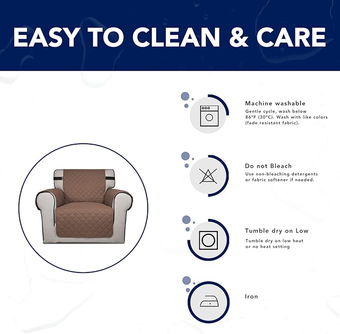 PureFit Reversible Sofa Couch Cover Water Resistant Couch Covers for 3 Cushion, Washable Furniture Cover with Non-Slip Foam and Adjustable Strap for Dogs, Pets (Oversized Sofa, Brown/Beige)