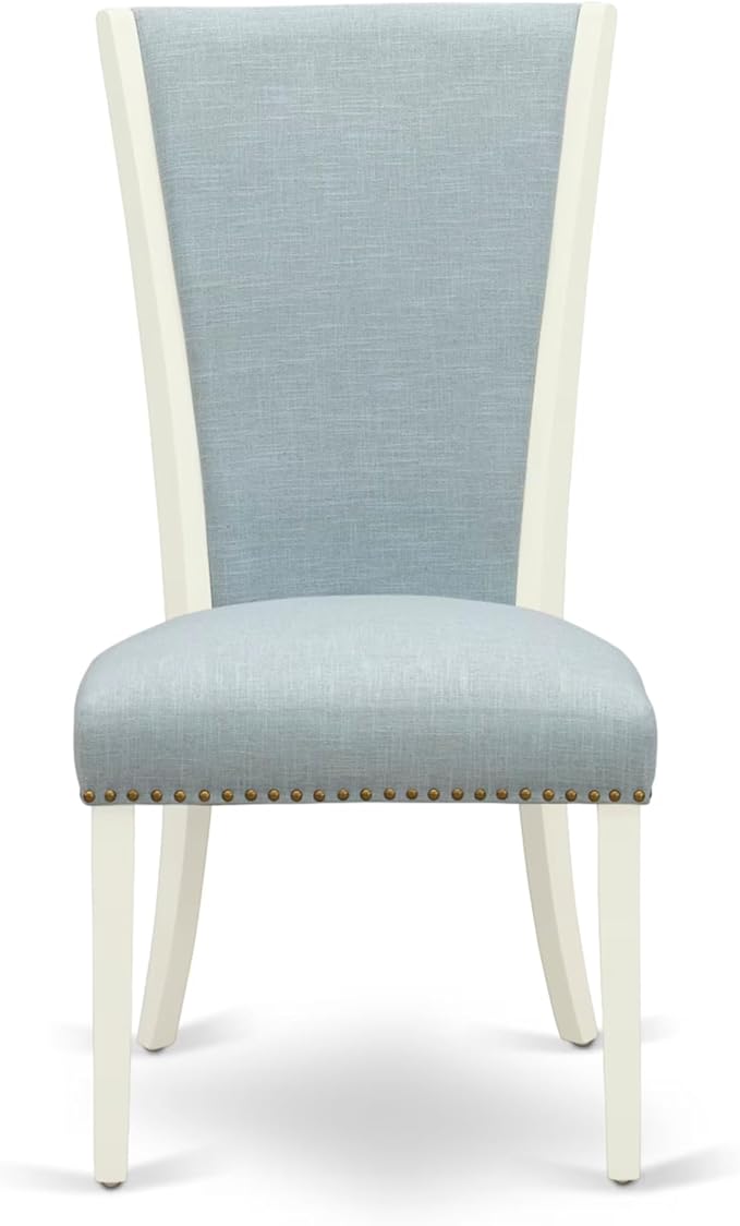 East West Furniture V027VE215-9 9 Piece Dining Room Set Includes a Rectangle Kitchen Table with V-Legs and 8 Baby Blue Linen Fabric Parsons Dining Chairs, 40x72 Inch, Multi-Color