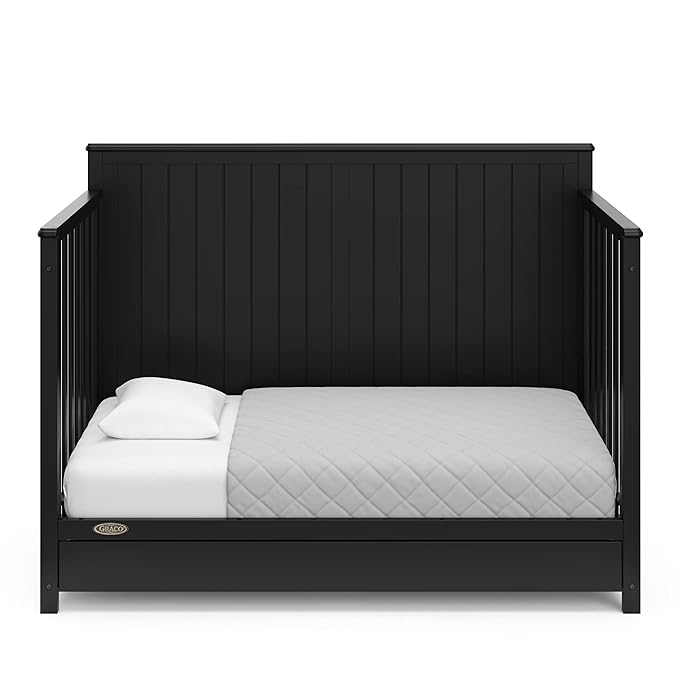 Graco Hadley 5-in-1 Convertible Crib with Drawer (Black) – Combo, Includes Full-Size Nursery Storage, Converts from Baby Crib to Toddler Bed, Daybed