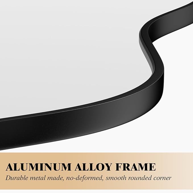 WEER Irregular Wall Mirror, 24x36 inch Black Asymmetrical Mirror Wall Mounted Mirrors Decorative, Abstract Wavy Aluminum Alloy Frame Mirror for Bathroom, Bedroom, Living Room, Entryway