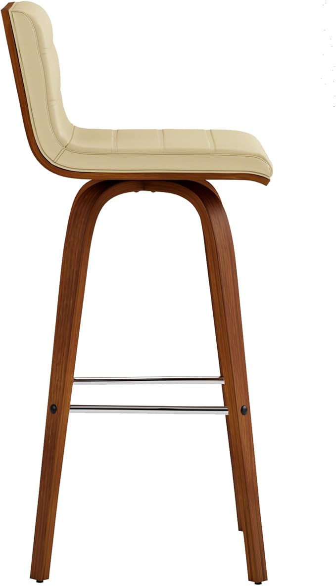 Vienna 30" Swivel Bar Stool in Walnut Wood Finish with Cream Faux Leather - Set of 2