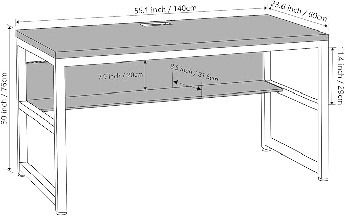 TOPSKY Computer Desk with Bookshelf/Metal Hole Cable Cover 1.18" Thick Desk (55", Espresso Gray)