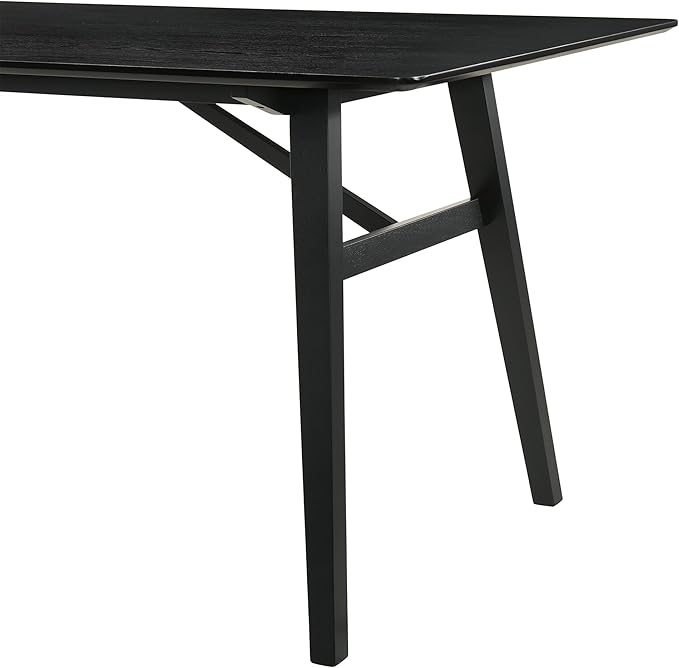 Armen Living Channell Mid Century Modern 6 Piece Black Wood Dining Table Set with Bench in Charcoal Fabric