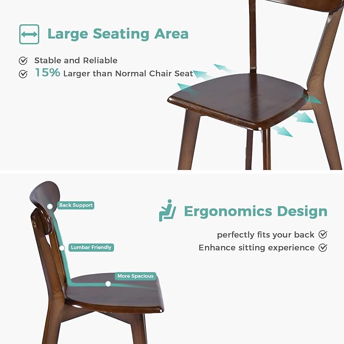 Solid Wood Dining Chairs Set of 4, Farmhouse Kitchen Chairs with Oak Backrest, Wooden Dining Room Chairs for Dining Room, Living Room, Non-Slip Foot Pads, Walnut
