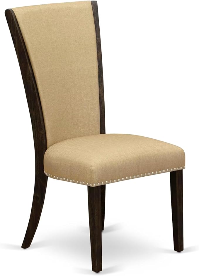 East West Furniture V777VE703-5 5 Piece Dinette Set for 4 Includes a Rectangle Dining Room Table with V-Legs and 4 Brown Linen Fabric Upholstered Parson Chairs, 40x72 Inch, Multi-Color