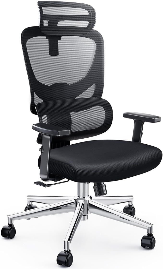 Marsail Ergonomic Office Chair Desk Chair,Gaming Chair with Height Adjustable Lumbar Support,Breathable Mesh Seat Adjustable Swivel Rolling Home Executive, Adjustable Armrest& 2D Headrest,Black