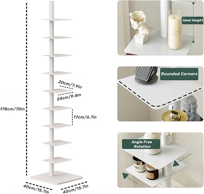 9-Tier Spine Bookshelf Metal Bookcase 5 Colors Vertical Bookshelf Tower Rotating Tall Narrow Book Shelf Ladder Book Rack Indoor (Green)