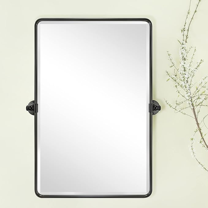 20x30'' Pivot Rectangle Bathroom Mirror Oil Rubbed Bronze Metal Framed Tilting Beveled Vanity Mirrors for Wall