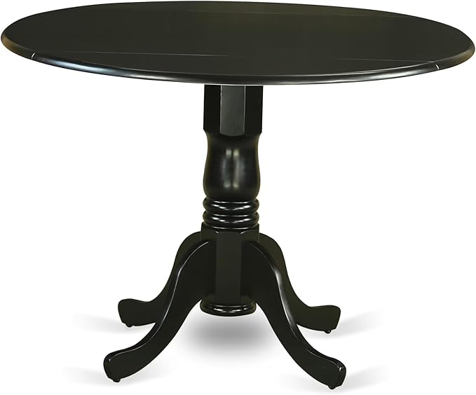 East West Furniture DLAS3-BLK-09 3 Piece Dining Table Set consists A Wood Table and 2 Dark Navy Blue Polyester Fabric Parson Dining Chair with Stylish Back- Black Finish
