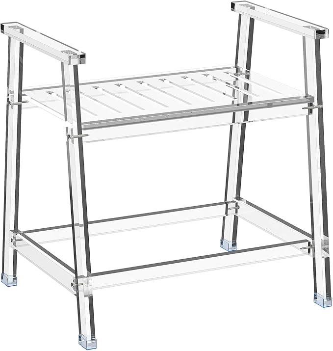 Acrylic Shower Chair with Arms - 23.62" Clear Shower Bench with Handle for Inside Shower Heavy Duty Shower Stool for Seniors Elderly Non-Slip Waterproof Indoor and Outdoor