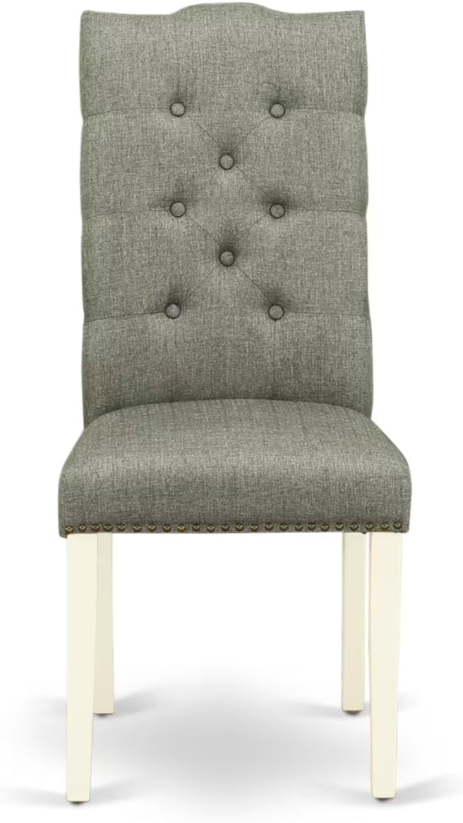 East West Furniture V097EL207-6 6 Piece Dining Room Table Set Contains a Rectangle Kitchen Table with V-Legs and 4 Gray Linen Fabric Parson Chairs with a Bench, 40x72 Inch, Multi-Color