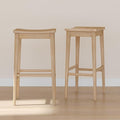 Plank+Beam Smythe Bar Stool, 30", Set of 2, Sturdy Wood Modern Kitchen Bar Height Stool, Saddle Seat Backless Counter Chair, Metal Footrest, Blonde