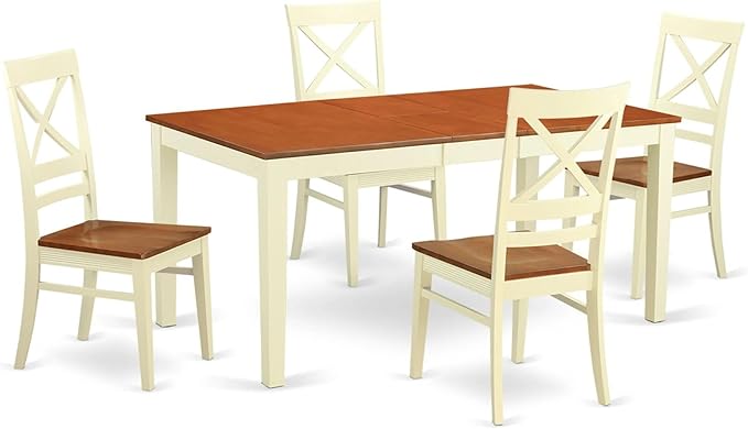 East West Furniture NIQU5-WHI-W 5 Piece Dining Set Includes a Rectangle Dining Table with Butterfly Leaf and 4 Kitchen Chairs, 36x66 Inch, Buttermilk & Cherry