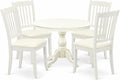 East West Furniture HBDA5-LWH-C 5 Piece Kitchen Table & Chairs Set Includes a Round Dining Room Table with Pedestal and 4 Linen Fabric Upholstered Chairs, 42x42 Inch, Linen White