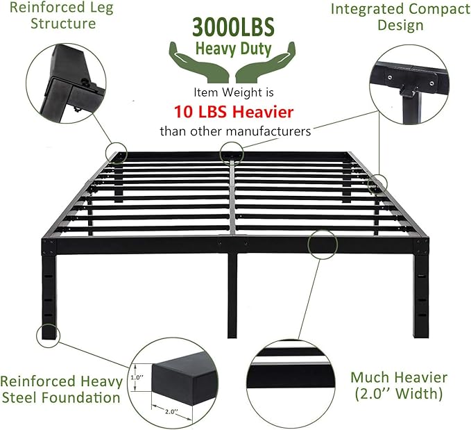 45MinST 18 Inch Platform Bed Frame/Easy Assembly Mattress Foundation / 3000lbs Heavy Duty Steel Slat/Noise Free/No Box Spring Needed,Full
