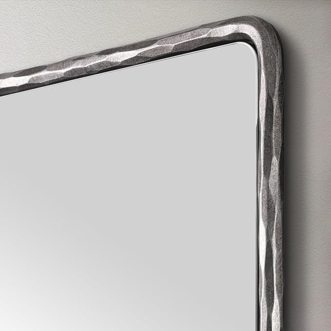 ANDY STAR Hand-Forged Silver Bathroom Mirrors for Wall, 30x40 Inch Vintage Solid Steel Metal Frame Bathroom Vanity Mirror, Antique Rounded Rectangle Wall Mirror, Hangs Horizontally or Vertically