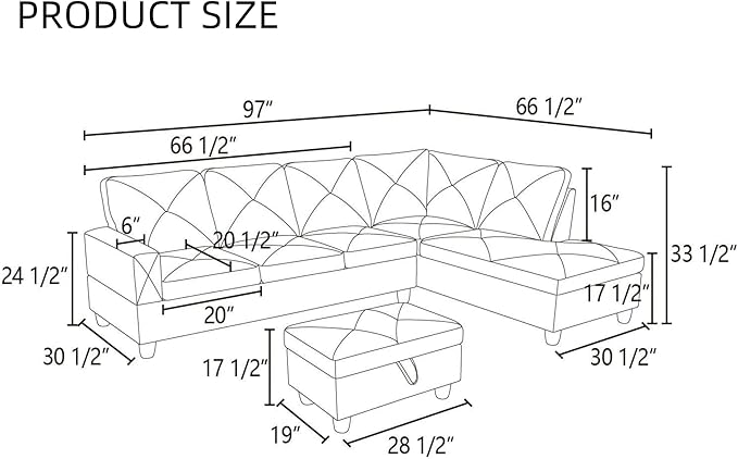 L Shaped Sectional Couches, Modern Modular Sectional Sofa for Living Room Bedroom Furniture, Cozy 4 Seat Couch with Ottoman Storage & Chaise, Brown