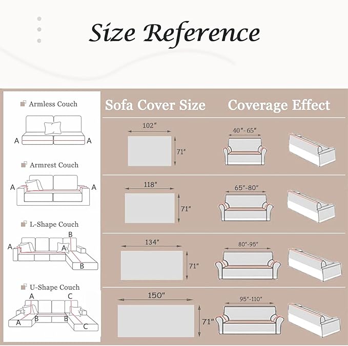 Couch Cover for Dogs Washable Sofa Cover, Sectional Couch Covers, Sofa Covers for 2 Cushion Couch, Non Slip Stripe Sofa Slipcovers Furniture Protector, Couch Protector from Cat Claws, Beige,71''x102''