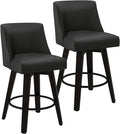Counter Height Swivel Bar Stools Set of 2, 26 Inch Bar Stools with Footrest, Faux Leather Upholstered Barstools with Back and Solid Wood Legs for Kitchen Island, Dining Room,Pub,Black