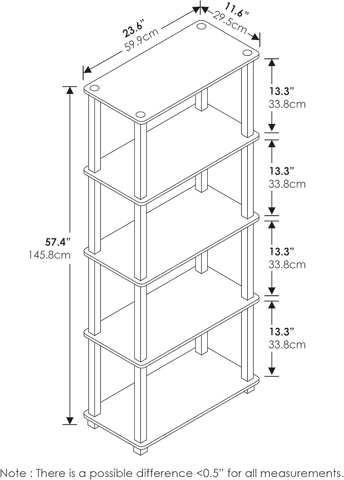 Furinno Turn-S-Tube 5-Tier Multipurpose Shelf Display Rack with Square Tubes, Amber Pine/Black