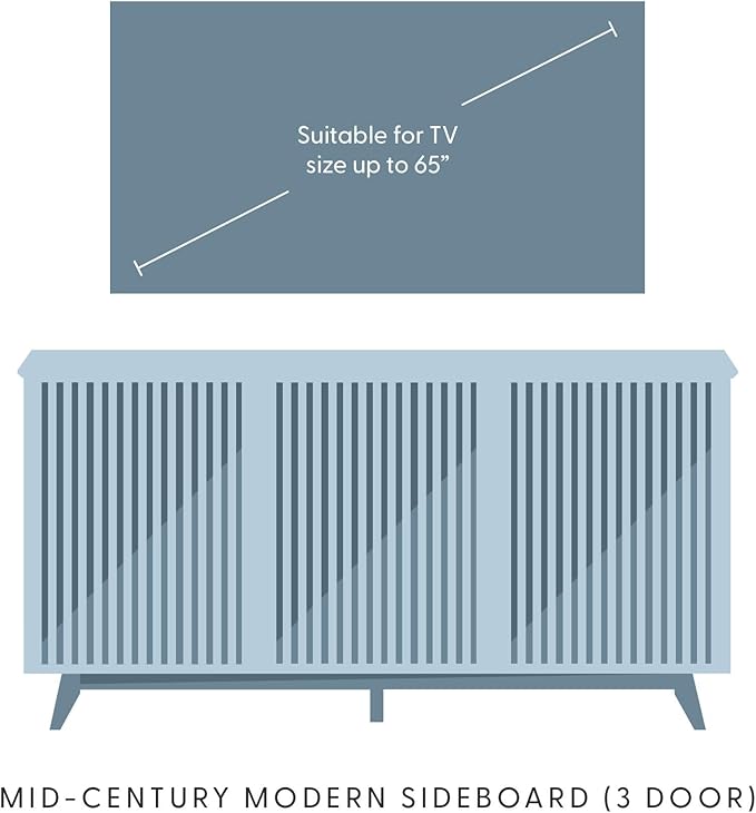 Plank+Beam Mid-Century Modern Wood TV Stand, Three Door Solid Wood Entertainment Console with Storage, 59" L x 16" W x 30" H, Walnut