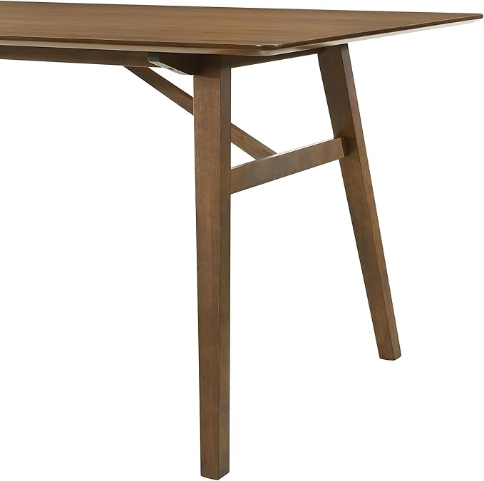 Armen Living Channell Mid Century Modern 6 Piece Walnut Wood Dining Table Set with Bench in Charcoal Fabric