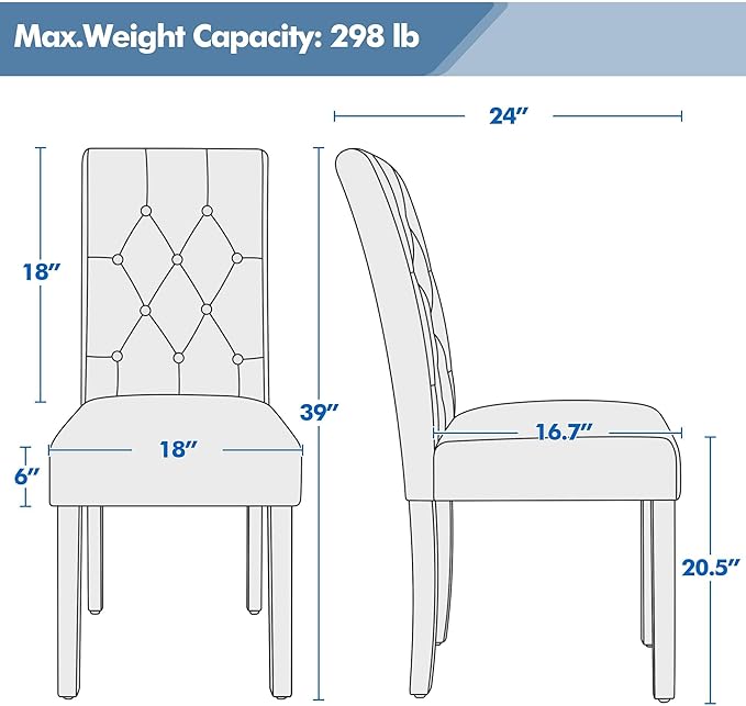 Yaheetech Dining Chairs Set of 6 Modern Style Faux Leather Dining Room Chairs with Solid Wood Legs and Button Tufted Padded for Home Kitchen, White