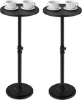 2Pack Drink Table, Small Round Side Table - 360° Swivel Height Adjustable for Small Spaces, Pedestal Martini for Sofa Couch, Living Room, Bedroom, Black