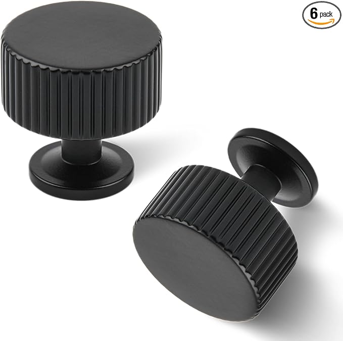 Matt Black Kitchen Cabinet Knob, 6 Pack Solid Brass Dresser Drawer Pulls, 1-1/10 Black Cabinet Knob for Cabinet Cupboard Wardrobe, Furniture Hardware Handles