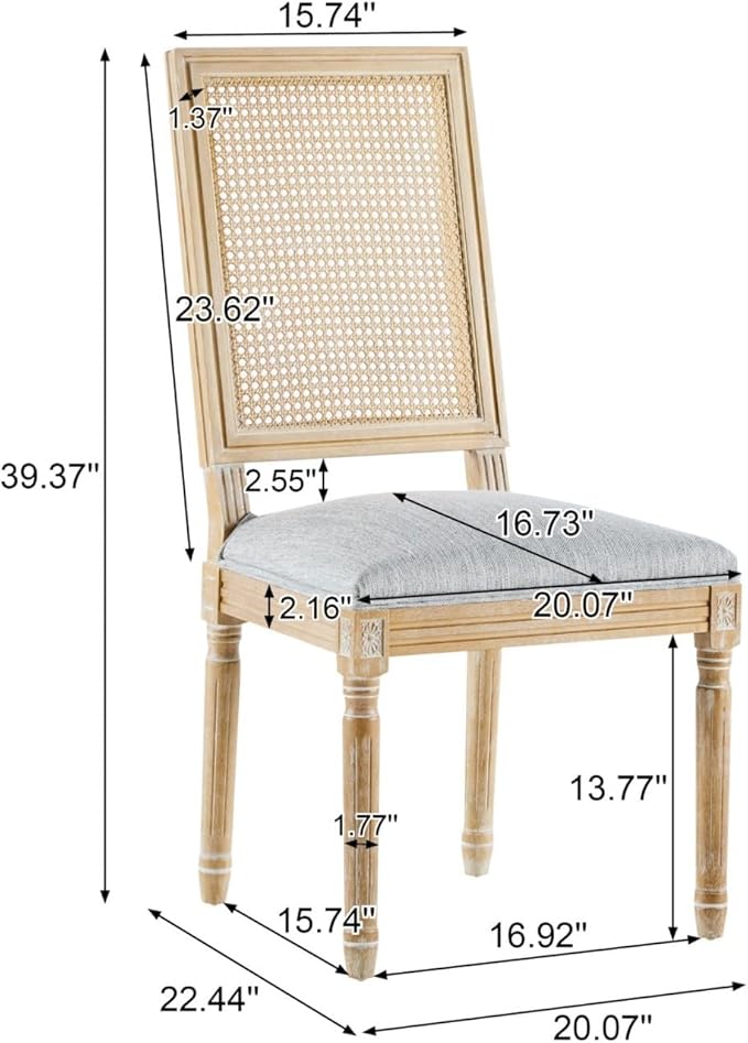 Merax Upholstered Solid Wood Dining Chairs Set of 6, French Country Style Accent Side Seating Furniture for Kitchen, Living Room, Wicker Back, Grayish Green