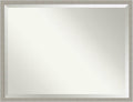 Amanti Art Grey Wall Mirror 32x42 Woodgrain Stripe Grey Rectangle Bathroom Mirror for Wall Decor Living Room, X-Large Casual Wood Frame, Hangs Horizonally and Vertically, Bathroom Decor, Beveled Edge