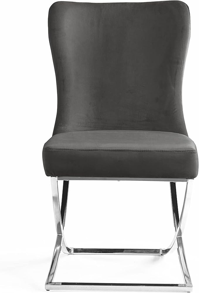 Ottomanson Royal Dining Chairs Set of 8 – Upholstered Tufted Microfiber, Assembled, Silver Metal Legs, Beech Wood Frame, 350 lb Capacity, Gray