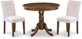East West Furniture ANAS3-AWA-08 3 Piece Kitchen Dining Table Set contain A Modern Table and 2 Mist Beige Polyester Fabric Upholstered Dining Chairs, Antique Walnut