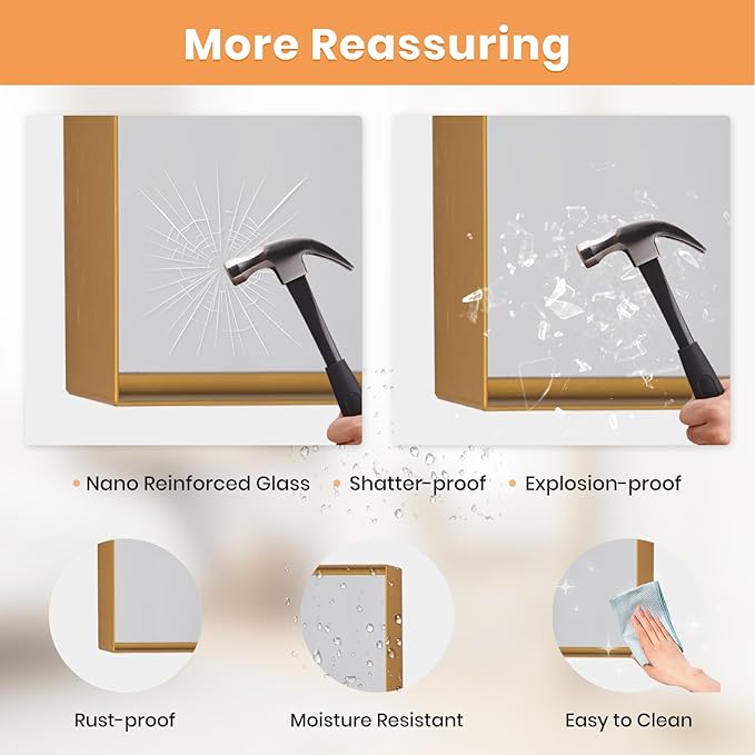 Melodieux Wall Vanity Bathroom Mirror for Over Sink, 24"x36" Rounded Rectangle Metal Deep Frame Wall Mounted Mirror Wall Decor for Living Room Hallway, Gold